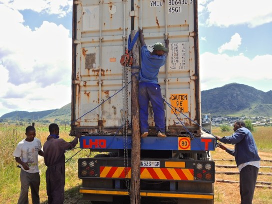 Winching up the 40ft shipping container