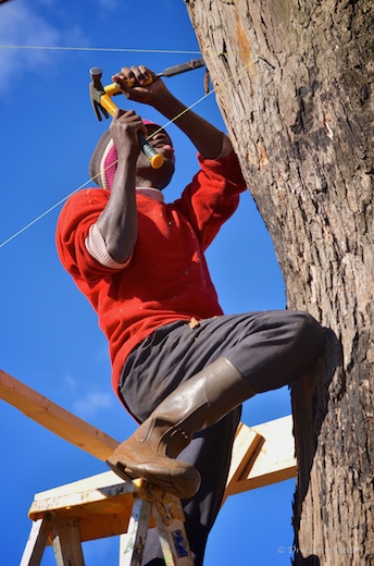 Gouging holes for the roof beams