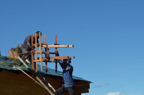 Chimney frame being hauled up