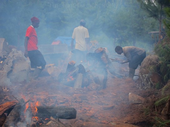Multiple small fires to crack rocks in the future tractor and trailer track