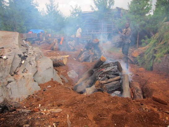Multiple small fires to crack rocks in the future tractor and trailer track