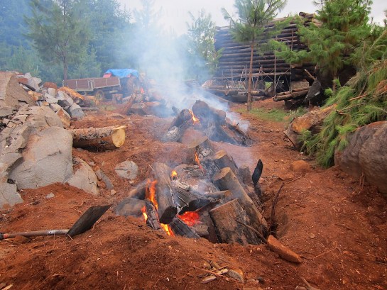 Multiple small fires to crack rocks in the future tractor and trailer track