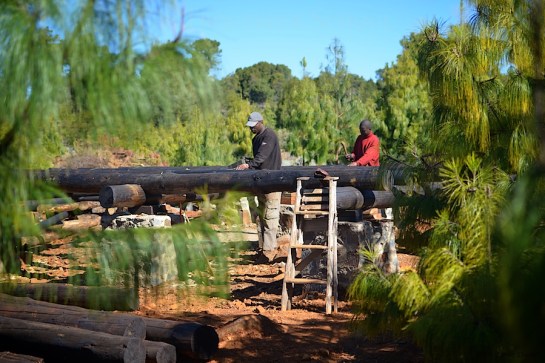 Initial cross beams and foundation pillars