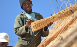 Post and beam Thatching – Mr Andrew at&nbsp;work