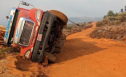 Gonyet, Artic Lorry, Semi Tractor Trailer – rolled on its&nbsp;side