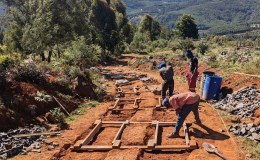 Building a concrete strip road up&nbsp;hill